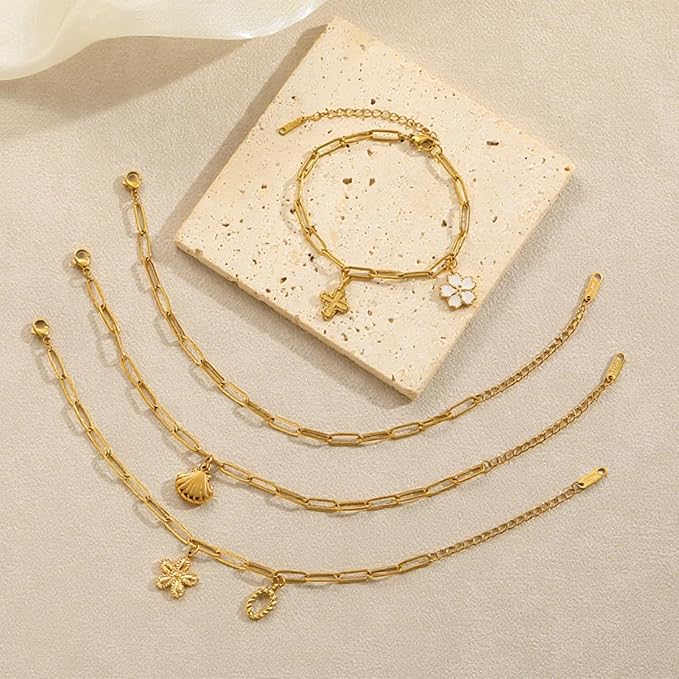 Swyabi 10 PCS Stainless Steel Bracelet Chains for Jewelry Making 6.5Inch Gold Plated Paperclip Chain Bulk with Extender