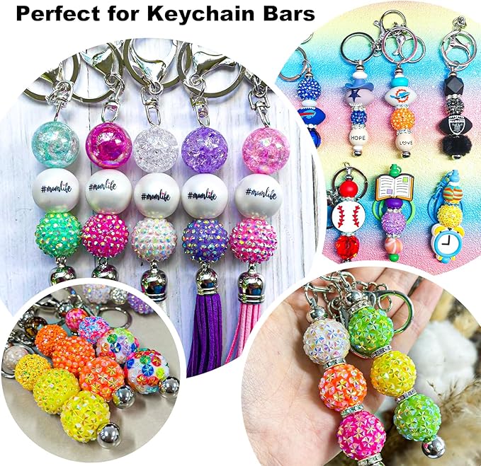 50Pcs Rhinestone Beads for Pens, 20mm Resin Rhinestone & Snowflake and 16mm Sequin Beads, Round Sparkly Chunky Bubblegum Bead Set for DIY Beadable Pens Keychain Necklace Bracelet Jewelry