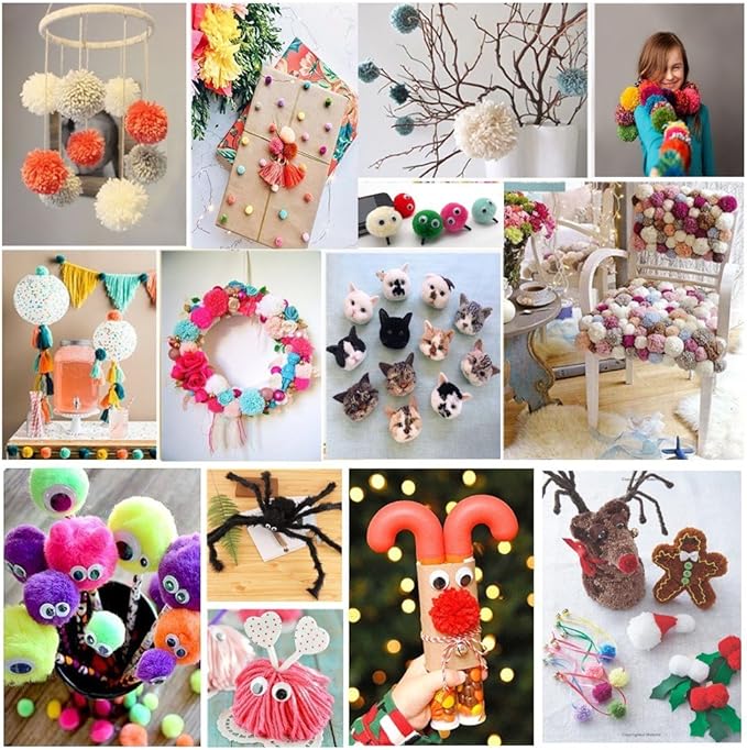 Pom pom Maker Yarn kit, 4PS Pompom Maker+12PS Acrylic Yarn+10PS Knitting Stitch Markers+10PS Plastic Needles+1PS Scissors(37c)