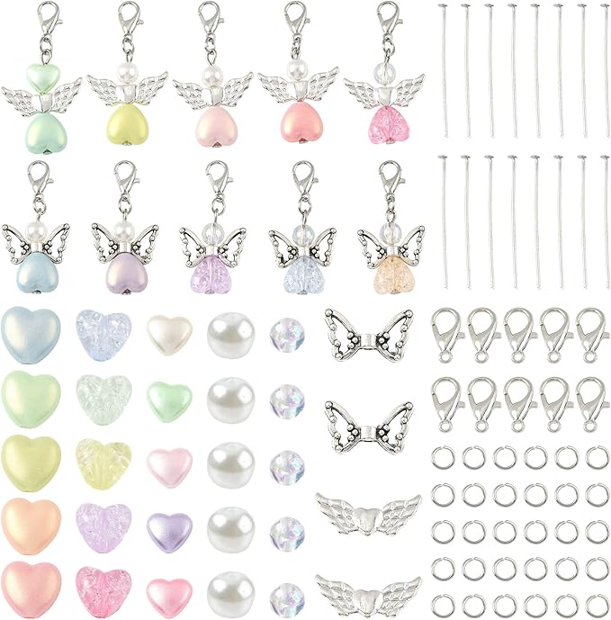 324Pcs Angel Jewelry Making Kit, DIY Pendants Charms Making Kits, Silver Colorful Beads Jump Ring Head Pins Findings for Bracelets Necklaces Earrings Crafting