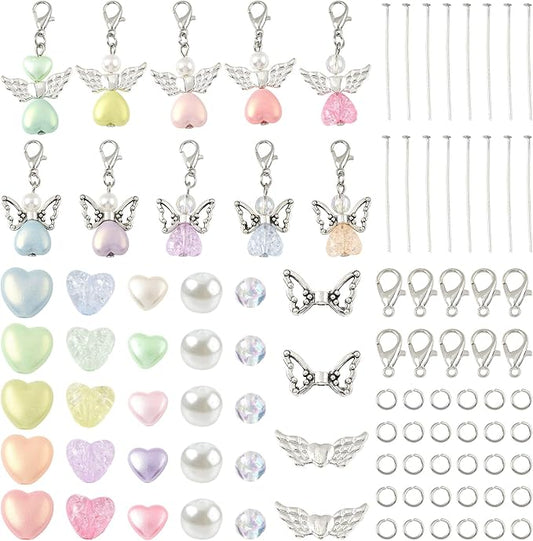 324Pcs Angel Jewelry Making Kit, DIY Pendants Charms Making Kits, Silver Colorful Beads Jump Ring Head Pins Findings for Bracelets Necklaces Earrings Crafting