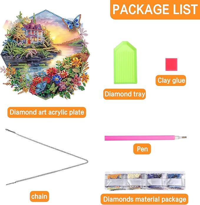 Ginfonr Diamond Painting Kits Hanging Pendant, Landscape Diamond Art Kits for Adults, Special Shaped Rhinestone Butterflies Diamond Art, Double Sided Spring Hanging Kits for Garden Window 8 x 8inch