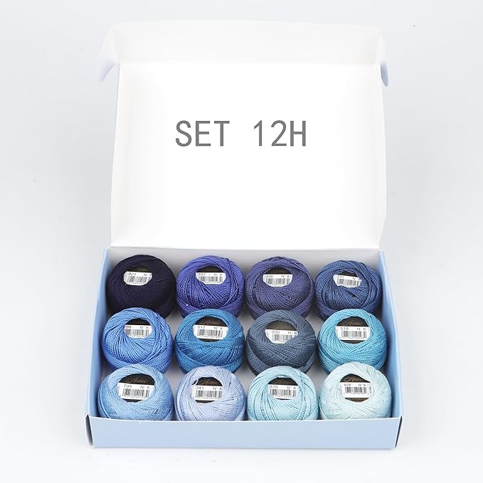 Size 8 Double Mercerized Egyptian Long Staple Cotton Pearl Thread 12 Gradient Colors per Box 5 Grams Ball Rainbow Color Embroidery Thread for Crochet Cross Stitch Hand Embroidery (12H)