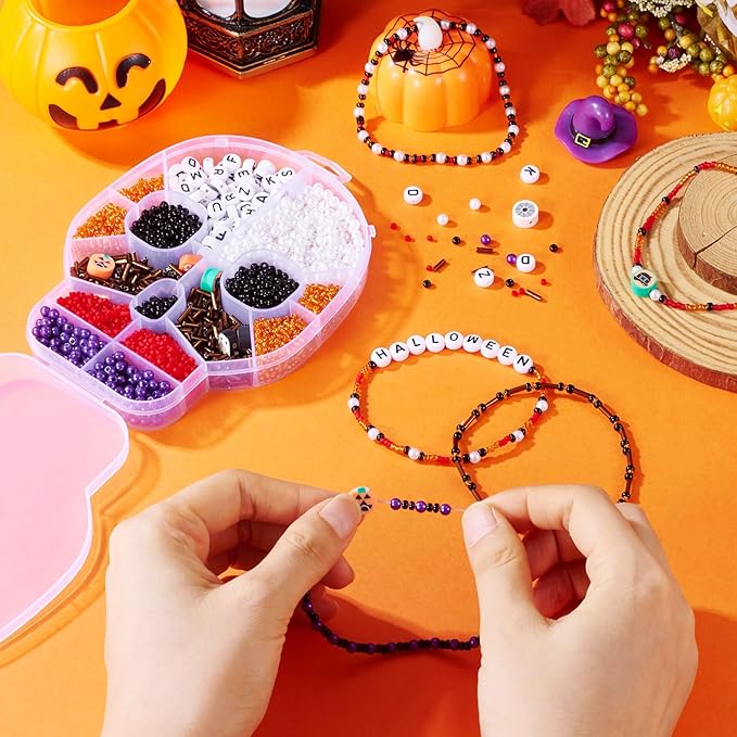 FASHEWELRY Mixed Tube Seed Bead for Bracelet Making Halloween Clay Heishi Bead Letter Beads Cute Spacer Beads for DIY Party Jewelry Making Gifts
