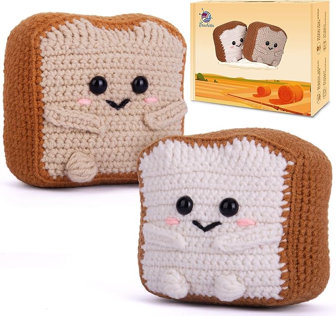 Crochetta Crochet Kit for Beginners, Amigurumi Crocheting Animals Kits w Step-by-Step Video Tutorials, Knitting Starter Pack for Adults and Kids, Jumbo 2 Breads Familly (40%+ Yarn Content)