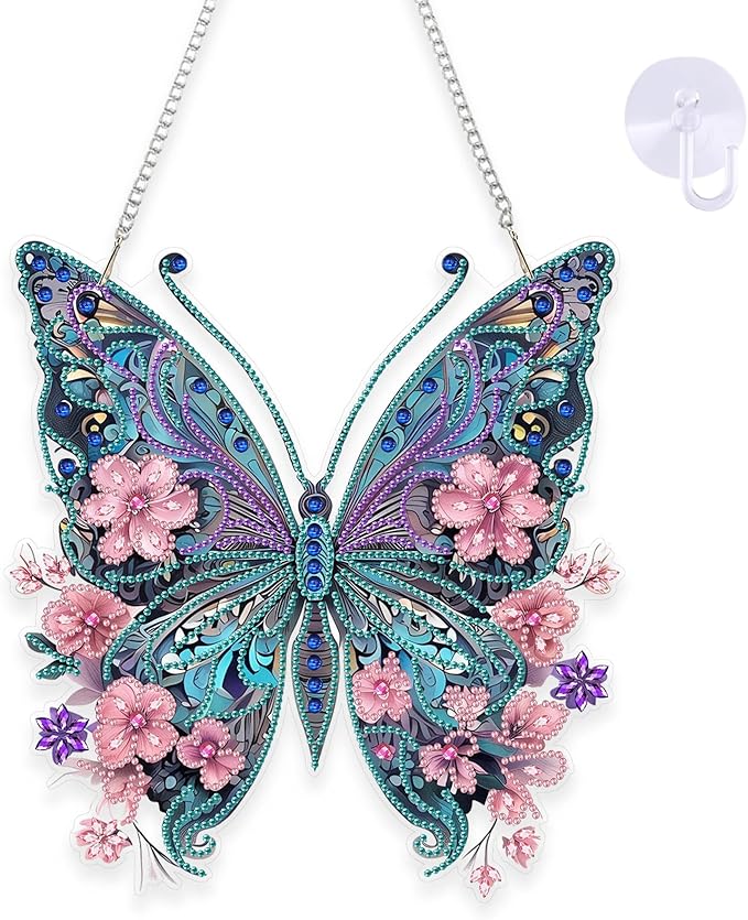 Nivvey DIY Hanging Diamond Art Pendant Painting Kit Butterfly, Special Crystal Gem Craft Painting Kit Ornament, Box Package,9.0x9.8inch