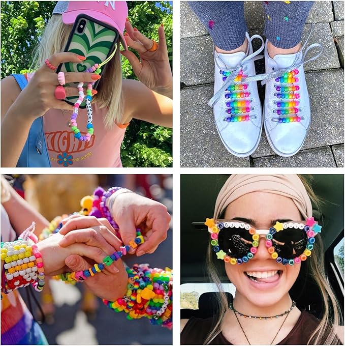 QUEFE 4680pcs Pony Beads Friendship Bracelets Making Kit, 120 Colors Kandi Beads Set for Jewelry Making, 3840pcs Plastic Rainbow Bead and 840pcs Letter Beads for Gift, Necklace and Craft