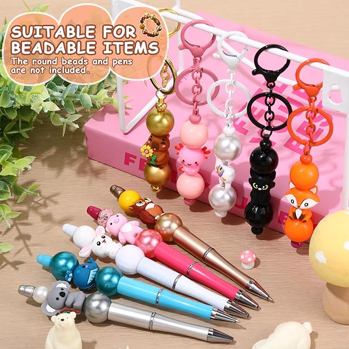 12 Pcs 3D Silicone Focal Beads Pens Beads Bulk for Beadable Keychain DIY Crafts Necklace Bracelet Phone Chain Charms Jewelry Making (Animals B)