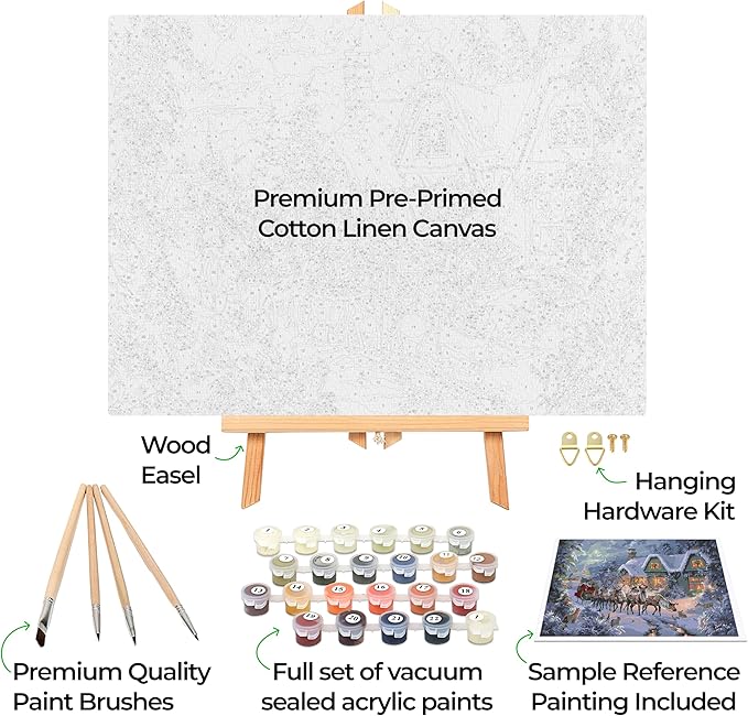 Ledgebay DIY Paint by Numbers Kit for Adults Framed Canvas: Beginner to Advanced Paint by Numbers Kit, Kits Include Acrylic Paint Set Brushes & Tabletop Easel (Christmas Magic 12" x 16" Framed)