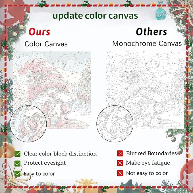 4 Pack Christmas Paint by Number for Kids with Wooden Frame, Paint by Numbers for Kids Xmas Ages 4-8-12, Easy Cardinal Gnome Snowmen Owl DIY Acrylic Oil Painting Kits for Home Wall Decor (8X8 inch)
