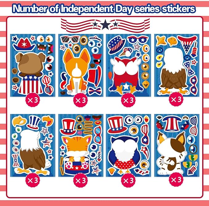 4th of july & independence day make-a-face stickers, patriotic crafts & decorations