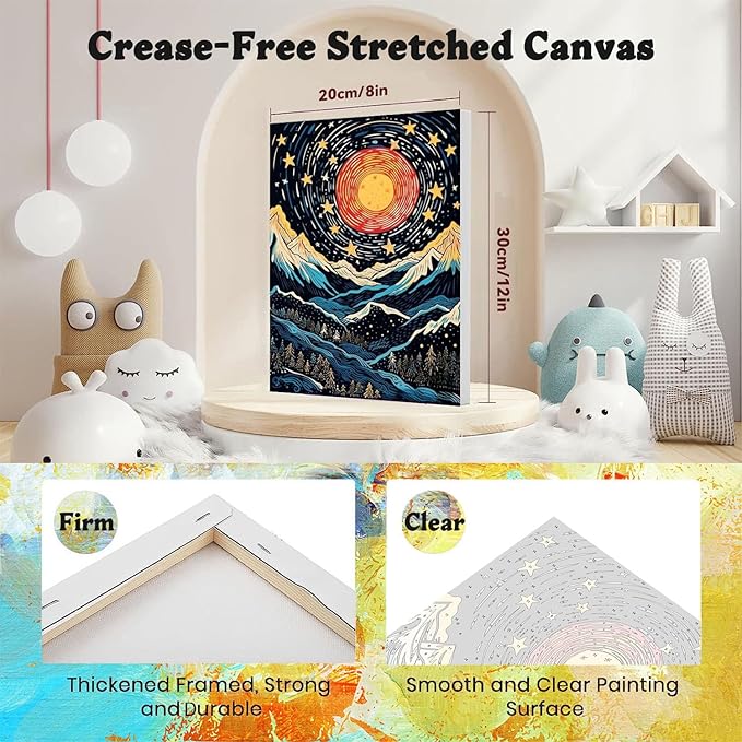 4 Pack Paint by Numbers for Adults with Framed Canvas - with Wooden Easel, Abstract Landscape Paint by Number on Canvas, Scenery Acrylic Oil Painting Kits with Brushes for Home Wall Decor (8x12 inch)