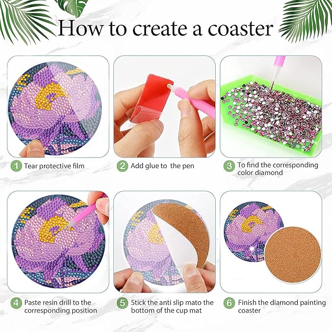 EWJRNSF 8 PCS Diamond Art Coasters Kit, Small Diamond Painting Coasters, Fall Diamond Art Kits for Adults Beginners, Arts and Crafts Supplies Item Sets with Holder