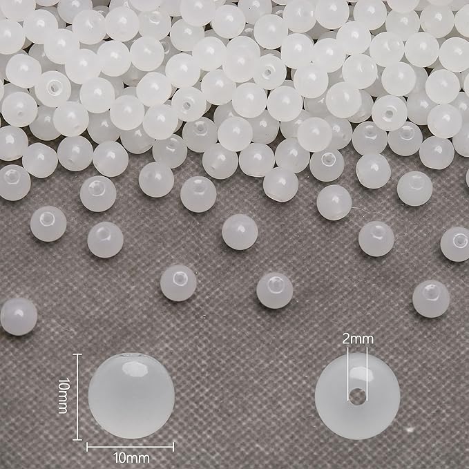 80PCs 10mm White Jade Glass Beads Bulk, Round Smooth Hole Glass Crystal Beads for Jewelry Making, DIY Bracelets, Necklaces, Bag Charms, Keychains and Craft Projects