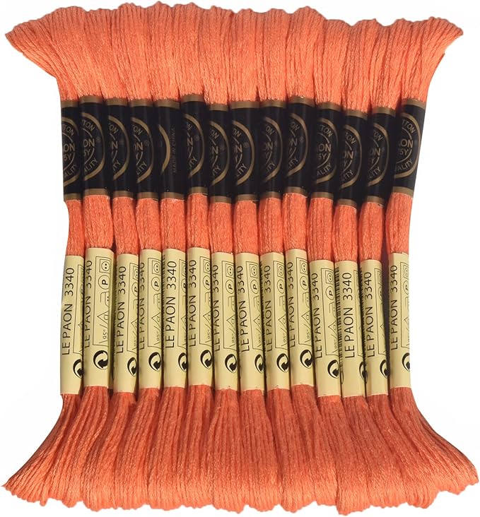 LE PAON Embroidery Floss, 14-Pack Six Strands 100% Long Staple Cotton Embroidery Thread, 8.7-Yard，Color Number：3340, Medium Apricot
