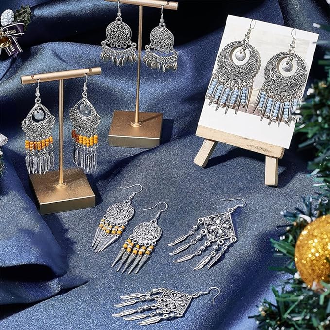 SUNNYCLUE 1 Box DIY 10 Pairs Chandelier Charms Earring Making Kit Boho Charms for Jewelry Making Feather Cone Pendants Flat Round Head Pins Eye Pins Jump Rings Antique Silver Adult Women