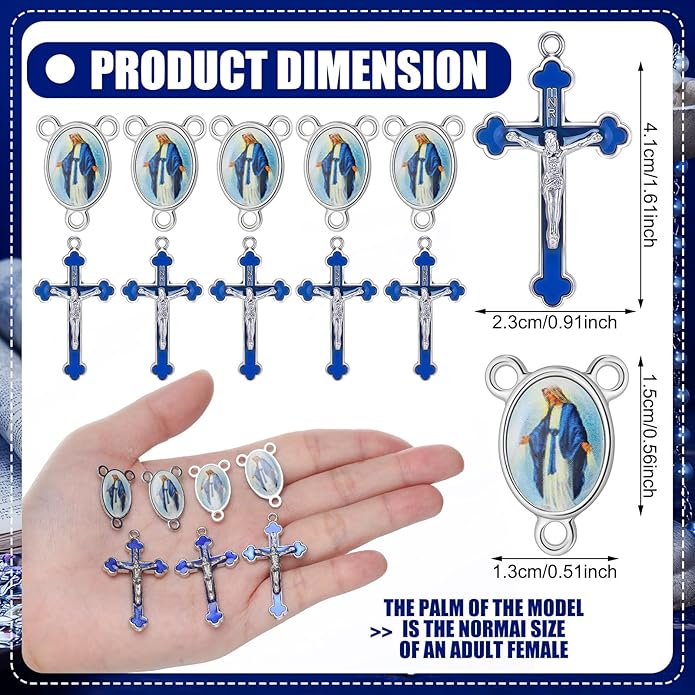 Rosary Making Kits Supplies Cross and Center Medal Charm Alloy Picture Religious Charms Crucifix Pendant for DIY Jewelry Making Prayer Bracelet Necklace Earring