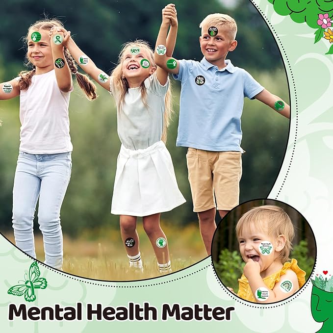 beyumi mental health awareness stickers - 1000pcs mental health awareness round sticker in 2 rolls green ribbon decal school event fundraiser campaign laptop bottle gift envelope decor for kids teens