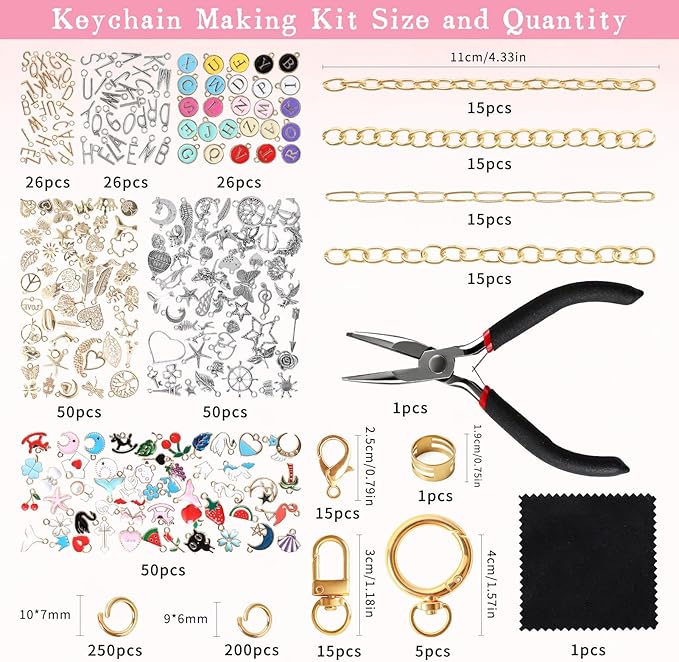 SUTROMA Lip Gloss Charm Keychain Kit - 776pcs Bag Charm Kit with 228 Charms 20 Keychain Clips 60 Extender Chains & Jewelry Plier - DIY Jewelry Making Supplies for Keychains and Purse Charms