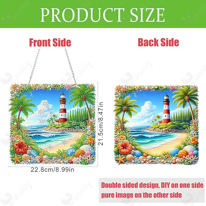Yunzlly DIY Hanging Diamond Art Pendant Kit, Special Crystal Double Sided Diamonds Painting Ornament Kit for Adults, Acrylic Gem Painting Board for Window&Door&Wall (Lighthouse)