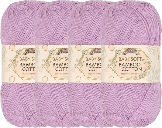 JubileeYarn Baby Soft Bamboo Cotton Yarn - 50g/Skein - Lilacs - 4 Skeins