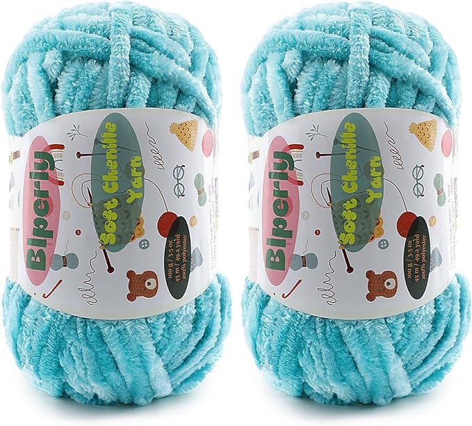 2 * 100g Fluffy Chenille Yarn for Crocheting - Chunky Velvet Yarn for Scarves Shawls, Baby Blankets, Hats Plush Toys, Plush Yarns Each Skein 49.2yd, (2, Mint Green)