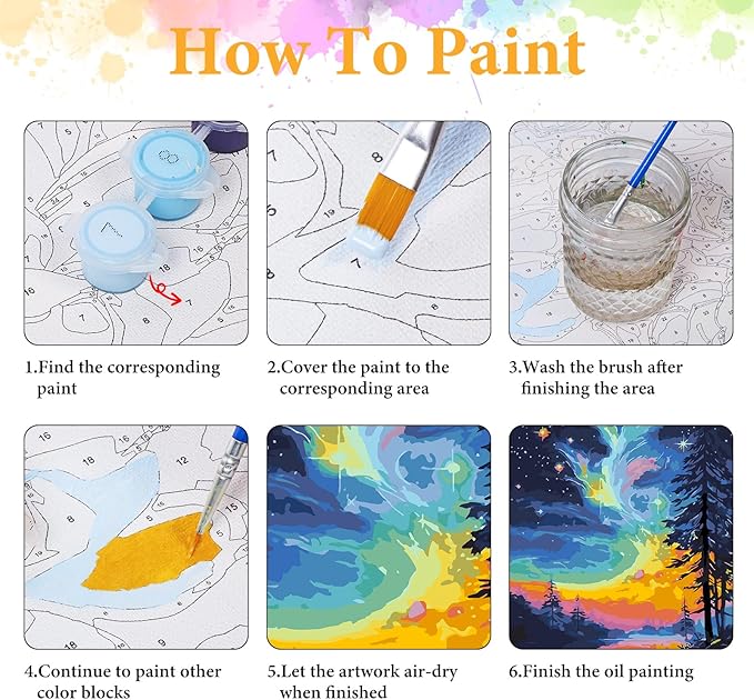 Okarina Paint by Numbers Kit for Adults Beginner Aurora, Adult Paint by Number Kits on Canvas, Starry Sky DIY Acrylic Oil Painting by Numbers for Adults, Perfect for Home Wall Decor 16X20 Inch