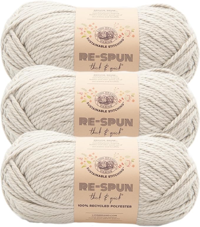 Lion Brand Yarn, Re-Spun Thick & Quick Super Bulky Yarn for Knitting, Crochet, and Crafts, Pumice Stone, 3 Pack, Soft Fiber for Chunky Blankets, Bulky Throws, and Cozy Sweaters