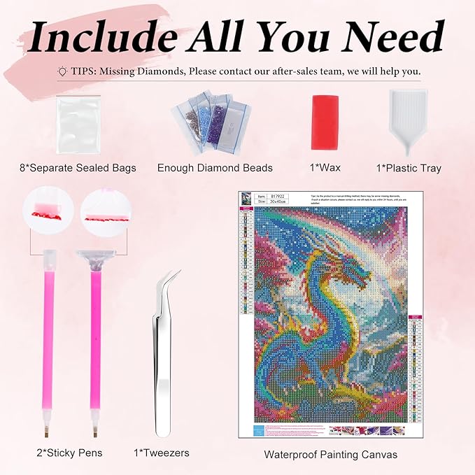 Yezavesu Dragon Diamond Art Kits for Adults, Dragon Diamond Painting Kit for Beginners, 5D DIY Round Full Drill Painting with Gem Art Craft Kits for Home Wall Decor 12x16 Inch