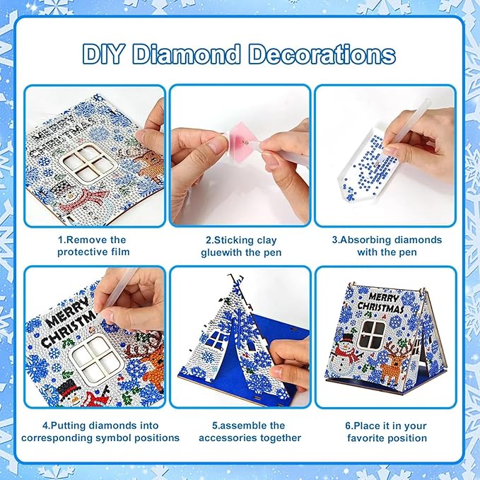 Party Ready 3D Diamond Painting Tent Craft Kit with LED Lights – Full Drill Crystal Mosaic Wood Puzzle, DIY Holiday Decorative Art for Home Display (Christmas Tent)