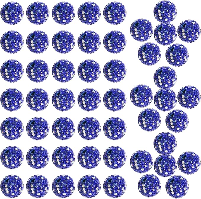 10mm Grade A White with Blue Sparkle Rhinestone Beads for Baseball Necklace-Round Disco Ball Bead Rhinestone Clay Beads for Earring Jewelry Making,Necklace Bracelet,DIY Craft Supplies(100 pcs)