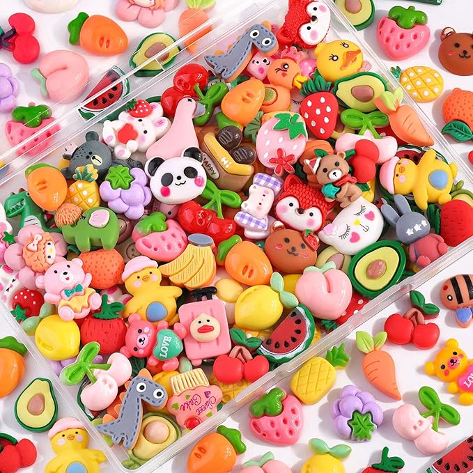 100PCS Fruit Slime Charms Cute Flatback Resin Charms for Slime, Random Kawaii Decoden Charm for Embellishments Phone Junk Case Charms Bulk, Hairpins Scrapbooking Crafting & DIY Decoration