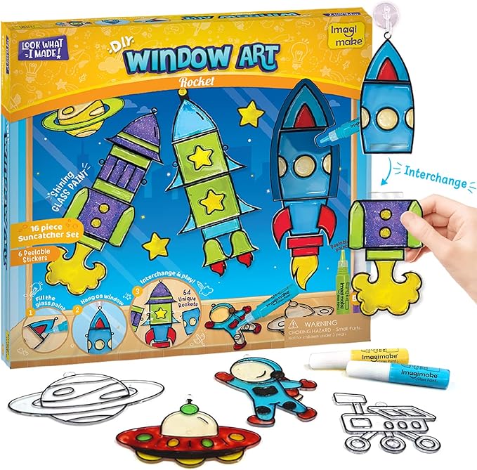imagimake window art for kids - rocket | suncatcher kits for boys, arts and crafts for ages 5-7 | toys for boys & girls ages 6-8-10-12 | birthday gifts for 5 6 7 8 9 10 11 12 years old boys & girls