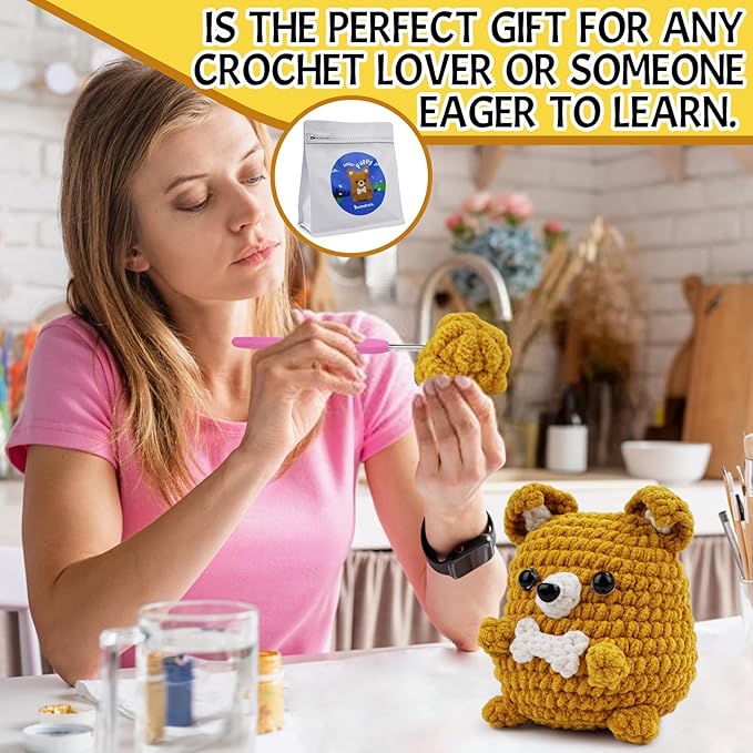 Vanttokeey Crochet Kit for Beginners, Animal Amigurumi Crochet Kits Included, Step-by-Step Video Tutorials, Beginner Crochet Kit for Adults and Kids, DIY Easy Crochet Crafts (Puppy)