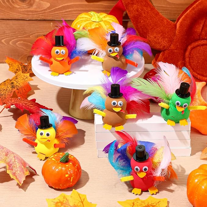 12 Sets Thanksgiving Turkey DIY Craft Kits Fall DIY Turkey Air Dry Clay Modeling Fall Crafts Ornament for Friendsgiving Thankful Dinner Party Activity Supplies Table Decorations