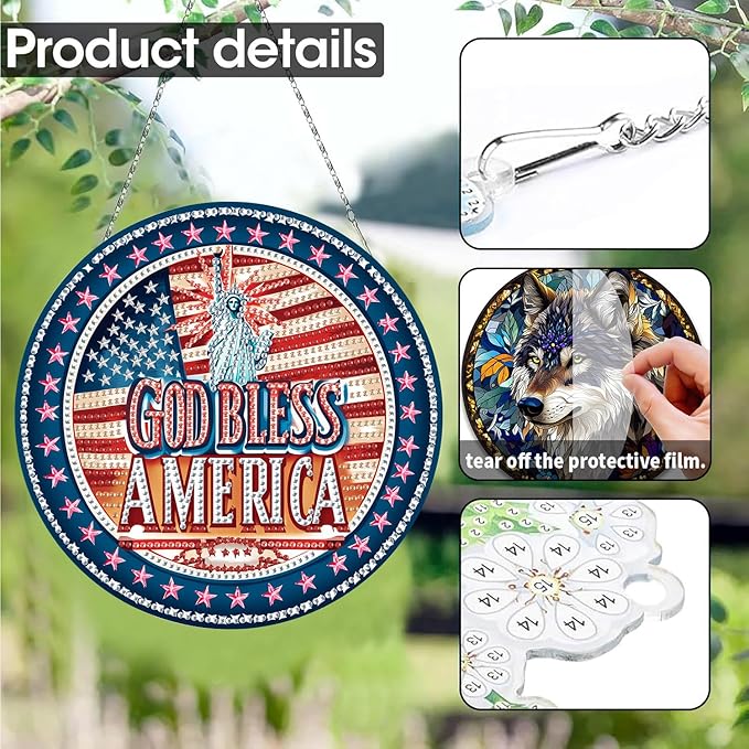 SKRYUIE 250th Anniversary 1976-2026 Hanging Diamond Art Kits for Adults Pendant Suncatcher, DIY Special Pearl Diamond Painting Kit, Gift for Mother Spring Summer Window Wreath Decor 7 x 7 Inch