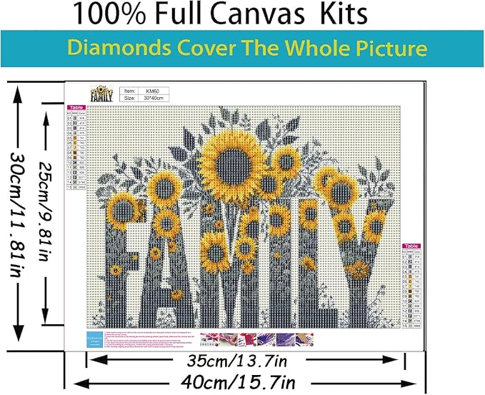 BYGFHLYW 5D Diamond Painting Kits for Adults, Family Sunflower Diamond Art Kits for Adults Beginner, DIY Full Drill Diamond Dot Gem Painting for Home Wall Decor 12x16inch