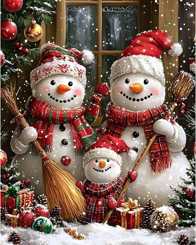 EMIEAUFG Christmas Diamond Art Kits for Adults, Christmas Snowman Family Diamond Paiting Kit for Beginners, 5D DIY Round Full Drill Craft Diamond Dot Gem Art, Home Wall Decor 12" x 16"