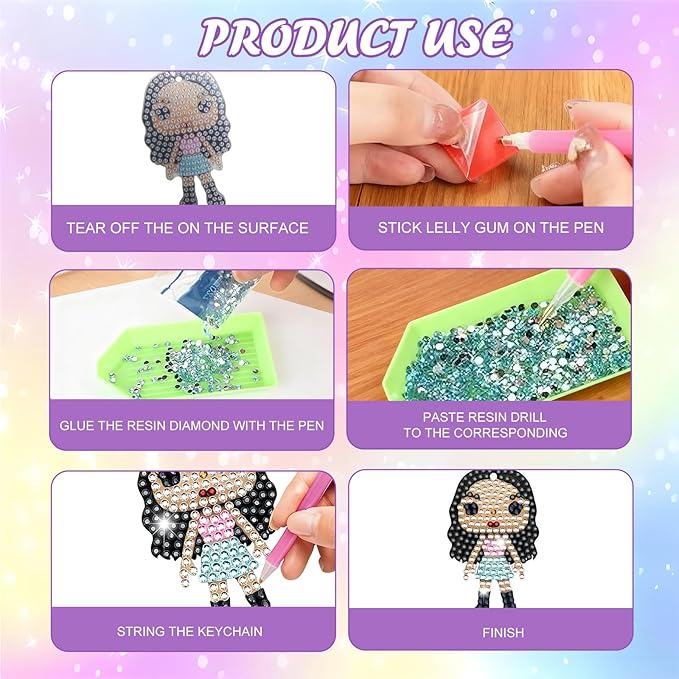 HTPARY 4 Pcs Diamond Art Painting Keychains Kits Music Pop Star DIY Acrylic Bedazzled Keychains with Diamonds Easy Craft for Fans Gifts Party Gift