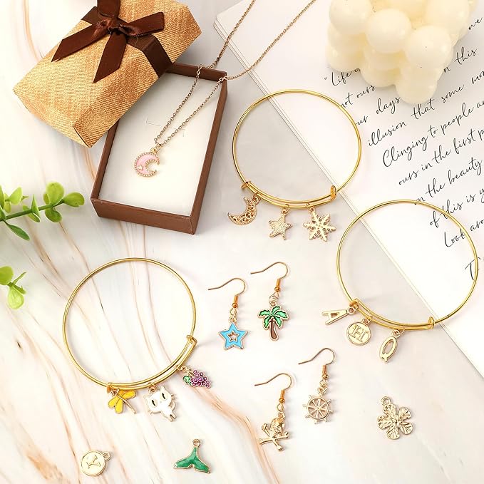 SANNIX 350Pcs Charms for Jewelry Making, Assorted Enamel KC Gold Mixed Alphabet Letters Charms Bulk for Bracelet Necklaces Earrings Making Supplies