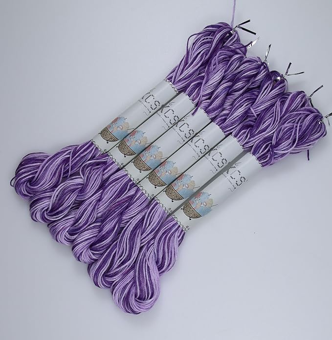 KCS Big skeins of 25 Meters Size 25 Color Variegated Cross Stitch Stranded Threads,6 skeins,52
