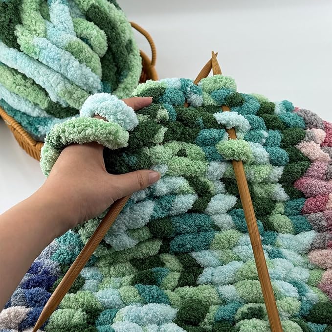 8 Jumbo Packs Chunky Chenille Yarn for Crocheting, 31.7 yds, 8 oz Each Skein Bulky Thick Fluffy Yarn for Knitting, Super Bulky Chunky Yarn for Hand Knitting Blanket, Soft Plush - Muti Green
