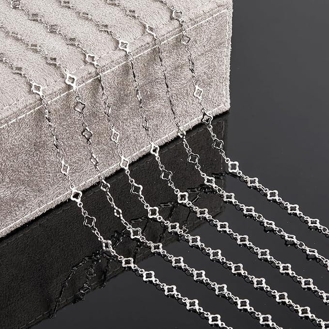 YOUBEIYEE 4 Meters Stainless Steel Chain for Jewelry Making Four Leaf Clover Good Luck Jewelry Making Chain Roll with Lobster Clasp Jump Rings