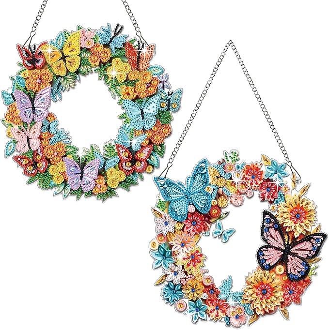 Muzagroo Art Garland Diamond Art Kits for Adults 5D Diamond Hanging Ornament Kits for Windows DIY Special Shaped Diamond Dot Kits Crystal Window Hanging Pendant 2PCS (Garland)