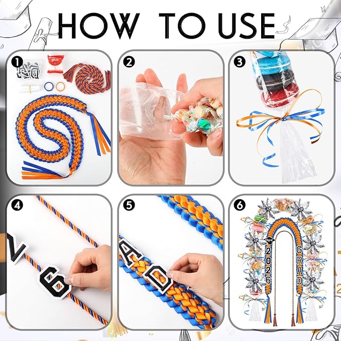 YLOLUL 16 Pcs Graduation Leis 2026 Graduation Candy Lei Kit with Honor Cord Class of 2026 Graduation Ribbon Money Lays Necklace Graduation Gift Party Accessories for Women Men