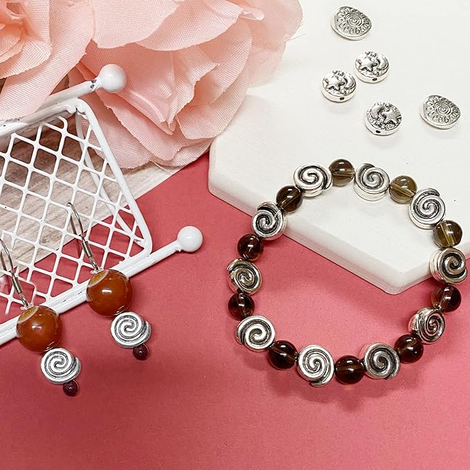Tibetan Silver Spacer 8mm Flat Beads for Jewelry Making Supplies for Adults Small Seed Bead for Necklace Earring Bracelet Making Kit Bulk Beads 77pcs