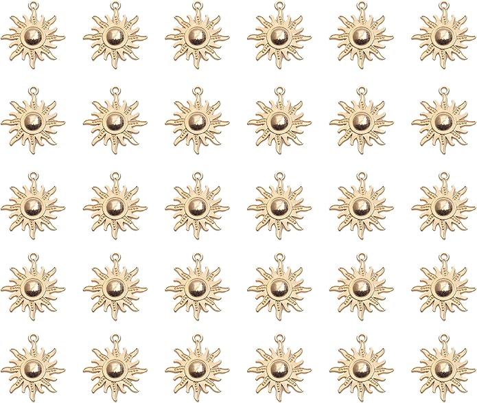 30 Pcs Sun Charms Metal Vintage Celestial Pendants Beads for Jewelry Making Kit Finding Supplies Bracelets Necklace Earring Key Chain DIY Crafting Project