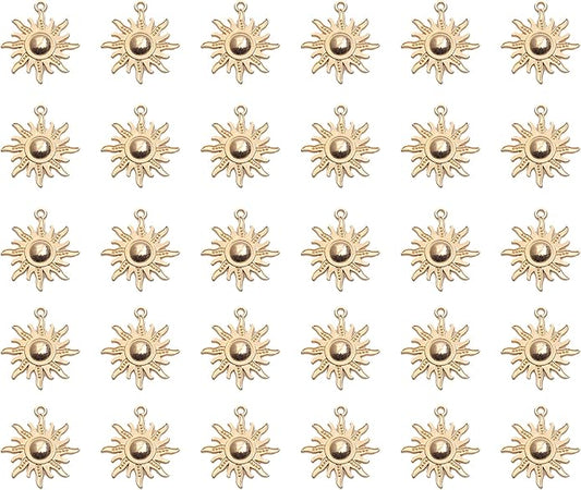 30 Pcs Sun Charms Metal Vintage Celestial Pendants Beads for Jewelry Making Kit Finding Supplies Bracelets Necklace Earring Key Chain DIY Crafting Project
