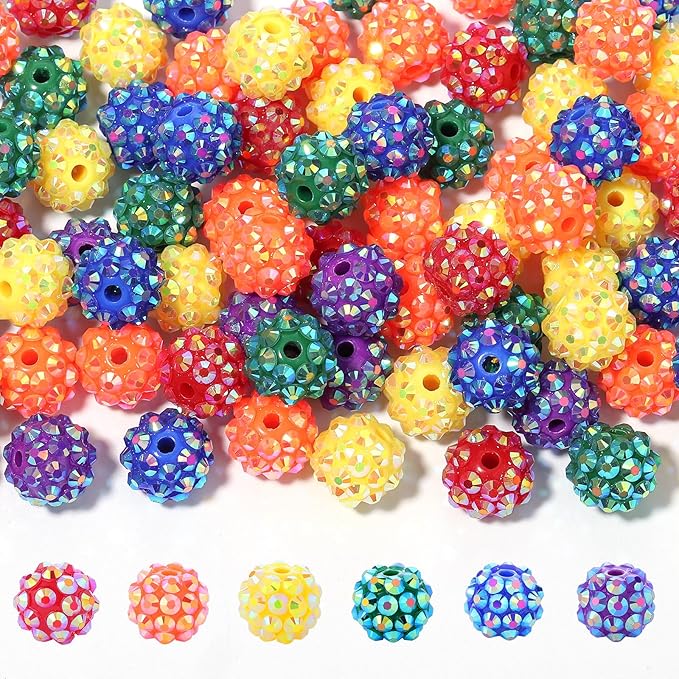 novani 240pcs 10mm Rainbow Rhinestone Beads for Jewelry Making, Resin & Clay Material, Round Shape, Loose Beads