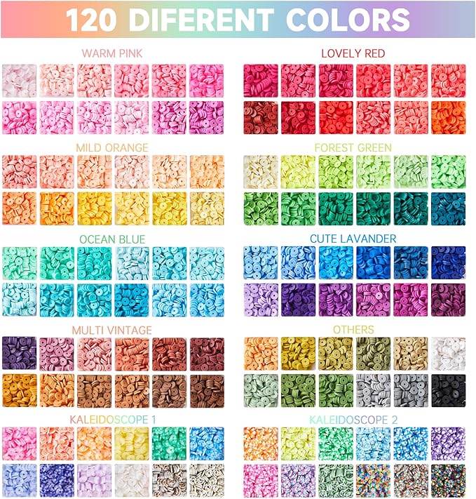INSCRAFT 22000 Pcs Clay Beads for Bracelet Making Kit, 120 Colors Flat Round Polymer Clay Beads, Friendship Bracelet Kit Heishi Beads for DIY Jewelry Making, Crafts Gift for Girls Teen Ages 6-12
